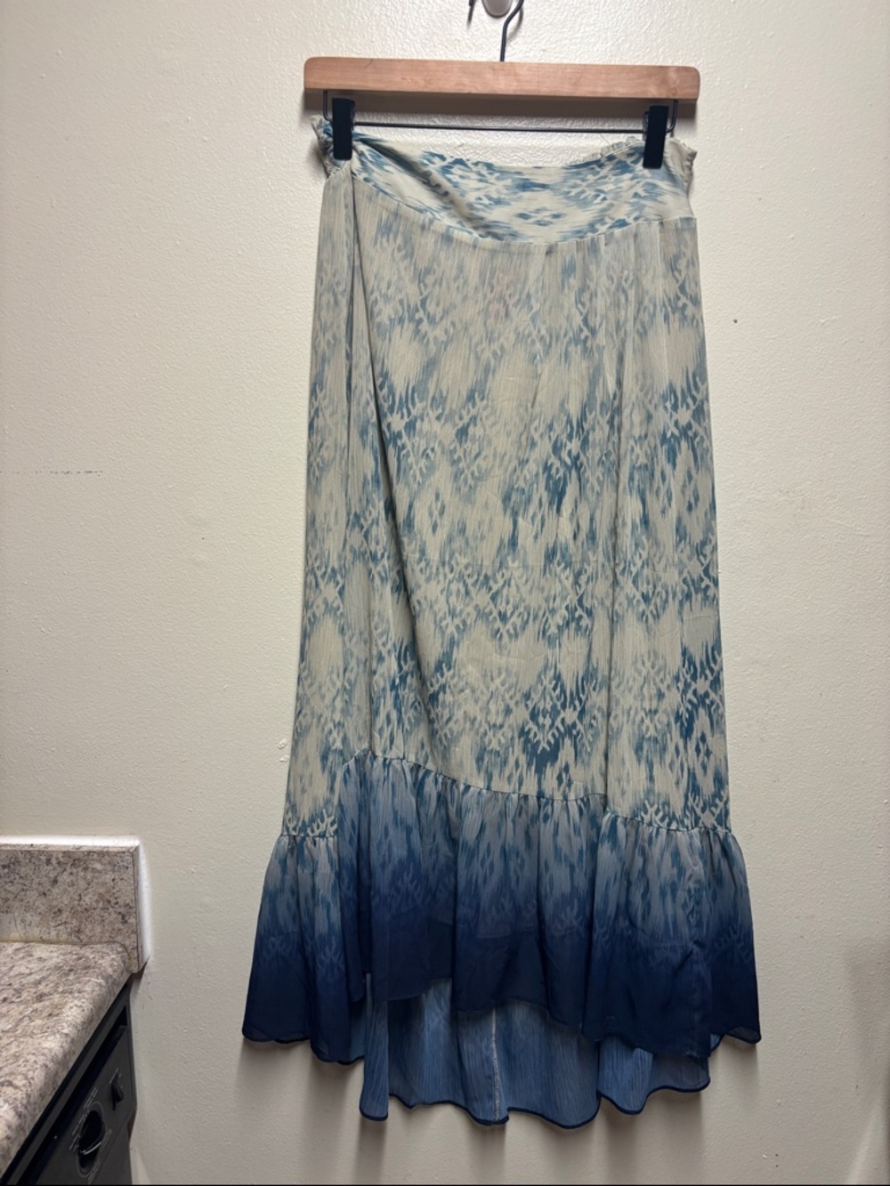 Sundance Boho Luxe Maxi Skirt Blue Dip Dye Ombre Flowy Festival Resortwear S
